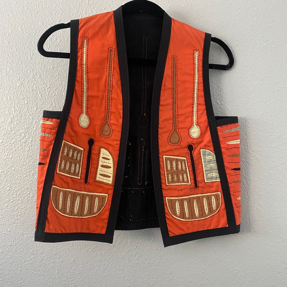 Vintage Handmade Vest Small Embroidered Patchwork Arty Bohemian Boho Retro